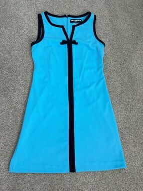 Karl Lagerfeld Turquoise Blue Shift Dress with Black Trim